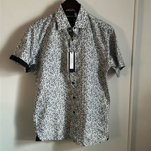New Silver Stone Men’s Black White Floral Print Button Up Short Sleeve Shirt